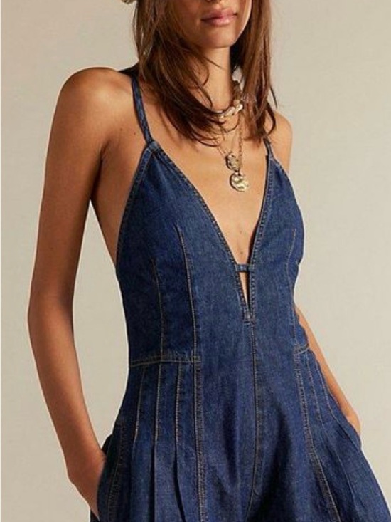 We The Free Pants - Nostalgia Short-alls We The Free Washed Denim Romper - Dark Blue NWT